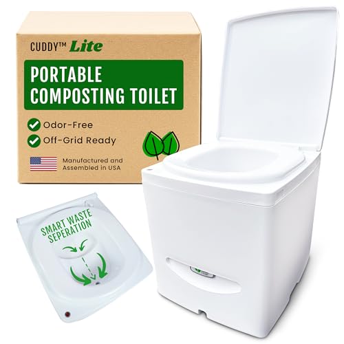 Cuddy Lite Portable Compost Toilet – for Camping, RVs, Campervans, Boats & Tiny Houses – LED Full Indicator, Liquid-Diverting, Separating, Solids Cover, Easy Clean – Portable & Compact