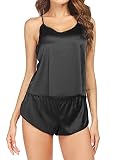 Avidlove Damen Schlafanzug Satin Pyjama Kurz Shorty Nachtwäsche Dessous Set Hausanzug Zweiteiliger Dessous Sleepwear A Schwarz XXL