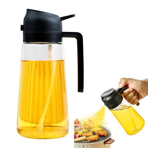 2-in-1 Glass Oil Sprayer and Dispenser, 450ML Oil Spray Bottle for Cooking, Glass Olive Oil-Sprayer, Kitchen Premium Clear Glass-Bottle for Kitchen, Air Fryer, Salad, BBQ(COLOR:Black)