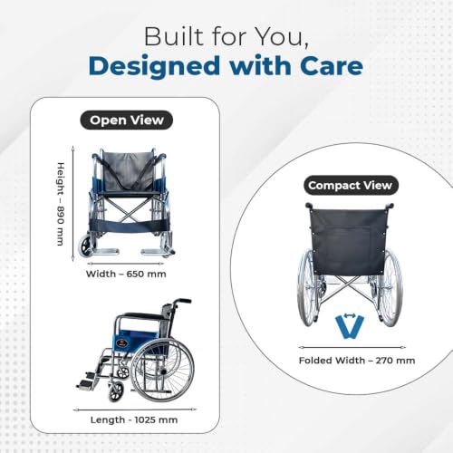 Image of Hero Ecomed Winn 202 S | Manual Wheelchair | Chrome Plated Strong MS Frame | Foldable Wheelchair | Detachable Footrest | Wheelchair For Patients & Elderly | 100 kg Capacity