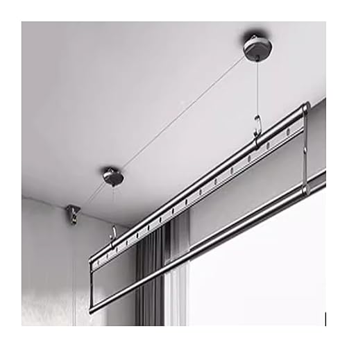 Tendedero eléctrico para Techo, con manivela Manual, para Colgar Ropa, unipolar, para balcón, Manual, automático, para el hogar, tendedero para Techo (Color: Negro)