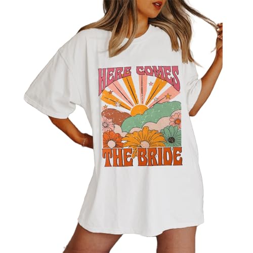 Oversized Bride Shirt Women Bachelorette Party T-Shirt Future Mrs Bridesmaid Graphic Tees Honeymoon Short Sleeve Top