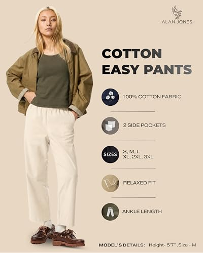Image of Alan Jones Clothing Womens Mid Rise Cotton Relaxed Ankle Pants | 100% Cotton