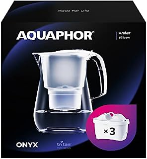 AQUAPHOR Onyx Water Filter Jug 4.2L, for reduction of limescale, Chlorine and other impurities, Includes 3 x Maxfor+ Filter Cartridges - Premium Water Filter jug in Glass effect. - White