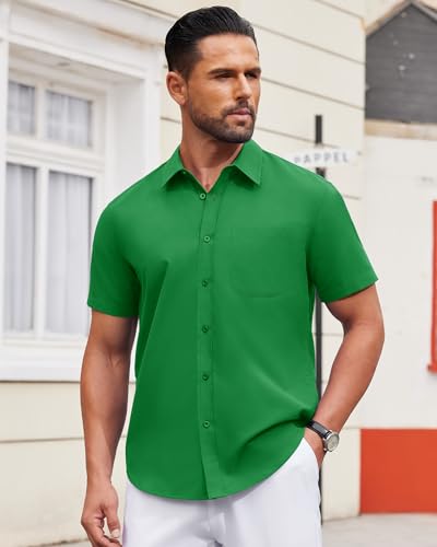 Image of Alimens & Gentle Men's Short Sleeve Dress Shirts Wrinkle Free Untucked Casual Button Down Shirt