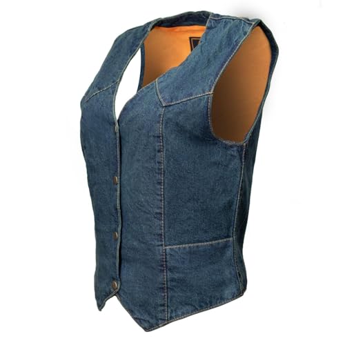 Milwaukee Leather MDL4000 Colete jeans feminino azul liso lateral 4 botões frontal - 4GG