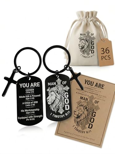AWEZO 36-Piece Christian Keychain Gift Set, Man of God Bulk