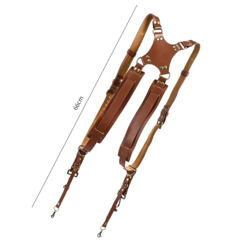 Correa de cuero para cámara doble arnés de hombro Ticha color marrón para réflex DSLR 7