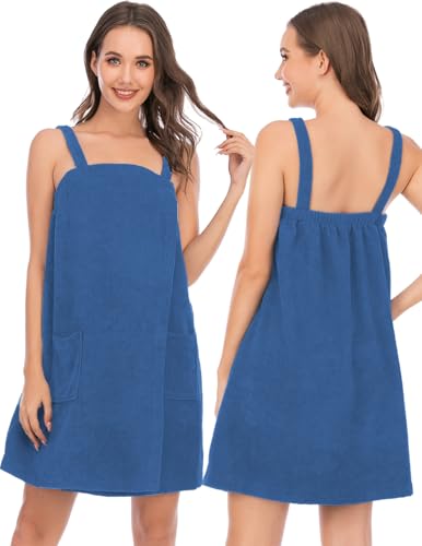 Image of Veseacky Women Bath Wrap Towel for Womens Shower with Pocket Adjustable Spa Robe & Facial Headband