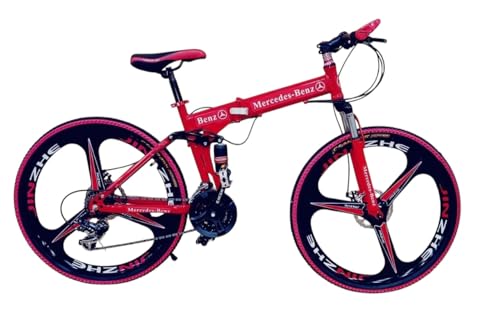 Image of Amaze Kai Dual Suspension Bikes Bm Foldable Gear Cycle for Men with 21 Speed Gear 6 Spoke | Folding Mountain Bike with Double Disc Break & Mac Wheel, 26 Inch, White N Black (red)