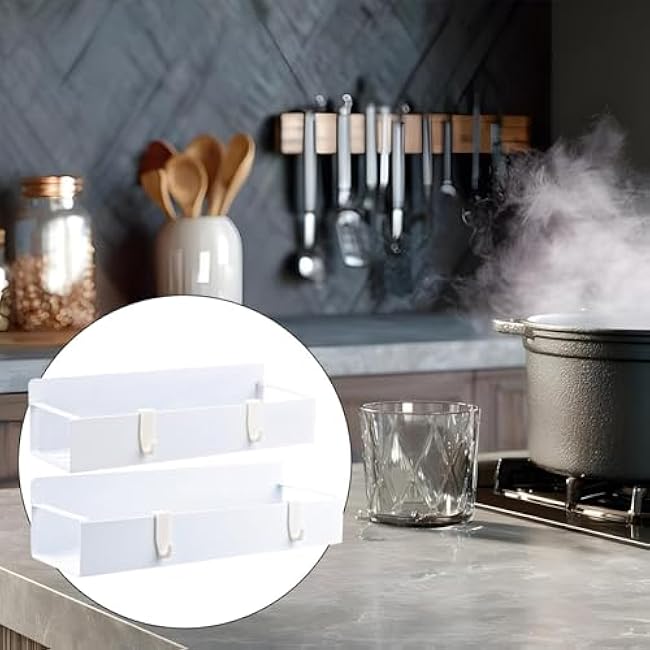 Magnetic Tray, Cup Holder, Mug Rack, Carbon Steel Shelf, Modern Hook Design, Black White Colors, 2-Piece Set Large Small, Ideal for Fridge, Microwave, Washer, Oven, Kitchen Use