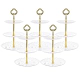 LOLYSIC 6 Stück 3-stöckige Kuchenständer, Kunststoff Nachmittagstee-Ständer, wiederverwendbarer 3-stöckiger Servierständer für Cupcakes, Kekse, Desserts, Obst, runde Kuchenständer für Partys, Hochzeit