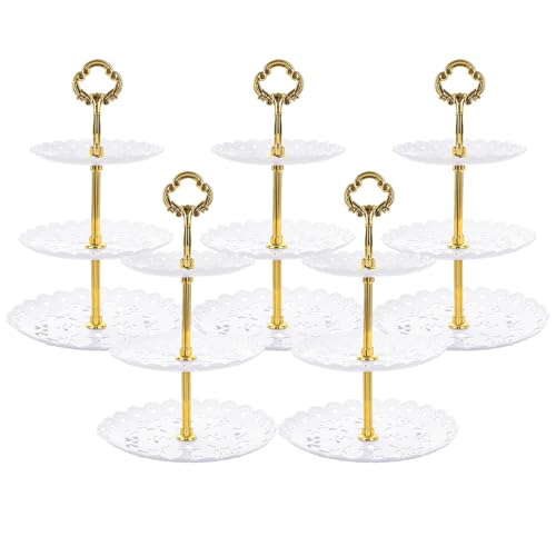 LOLYSIC 6 Pack 3 Tier Cake Stands, Plastic Afternoon Tea Stand, Reusable 3-Tiered Serving Stand for Cupcake Cookie Desserts Fruits, Round Cake Stands for Parties, Wedding, Birthday, Christmas (White)