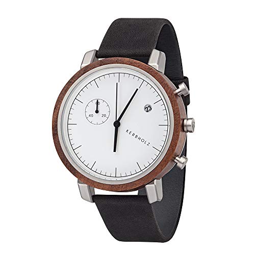 KERBHOLZ Reloj de Madera - Masterpieces Collection Franz, Reloj analógico, Cuarzo de Gama Alta, Caja de Madera Natural, Correa de Cuero Genuino, Ø 46mm