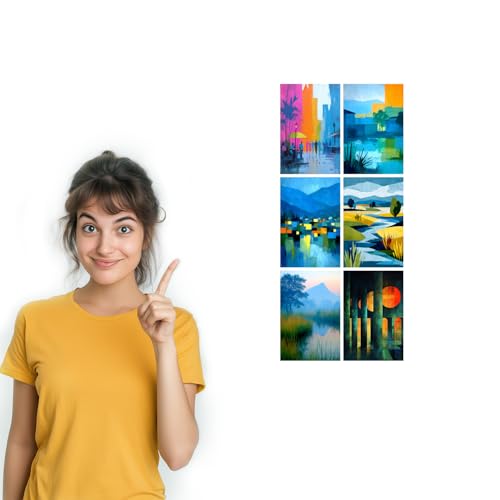 Image of SiddArtify Abstract Landscape Wall Art Prints Set - Modern Art Poster Decor for Living Room Bedroom Office - Set of 2-4x6 Inch - Board (Pack of 6) - Sticker (Pack of 6)