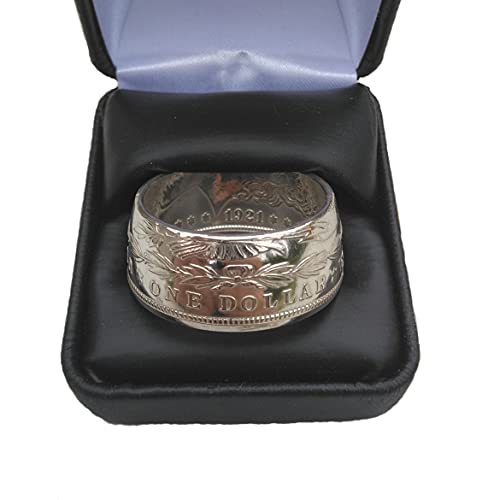Genuine 1921 Morgan Dollar 90% Silver Handmade Coin Ring (US Sizes 11 to 20, Options: Mirror or Brushed Finish; Clear Coat)