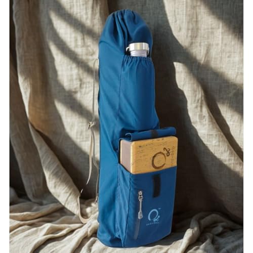 Image of O2 Yoga Mat Bag | Block Style Cotton Yoga Mat Carry Bag with Adjustable Double Straps | Yoga Block Pocket with Bottle Holder | Yoga Mat Cover Bag for Women & Men | Fits 2mm-10mm Mats - Oxford Blue