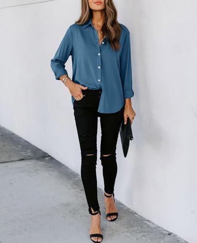 Image of siliteelon Striped Button Down Shirts Women Cotton Long Sleeve Work Blouses