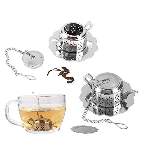 VIFERR Tea Infuser Stainless Steel Tea Leaf Infuser Teapot Shaped Loose Tea Ball Strainer Filter with Extended Chain and Drip Tray for Teacups and Mugs - Image 4