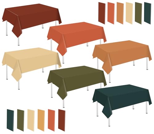 Whaline 24 Pcs Fall Plastic Tablecloth Brown Orange Green Rectangle Table Cover Autumn Color Waterproof Table Cloth for Party Decoration Supplies 54 x 108 Inch