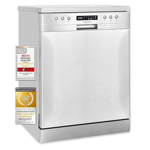 Exquisit Geschirrspüler GSP9414-030D inox | Spülmaschine 60 cm freistehend und unterbaufähig | Standgerät | 14 Maßgedecke | Inox