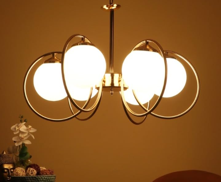 Prop It Up Mid-Century Modern Chandelier, Brass Finish, 6 Globes, 60W 1