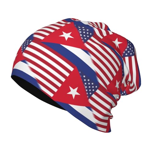American Flag and Cuba Flag Kids Leisure Elastic Knitted Hat Junior Large Size Knit Cap Child Beanie Black