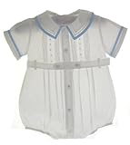 Feltman Brothers Baby Boys White Belted Bubble Outfit with Blue Trim 6M