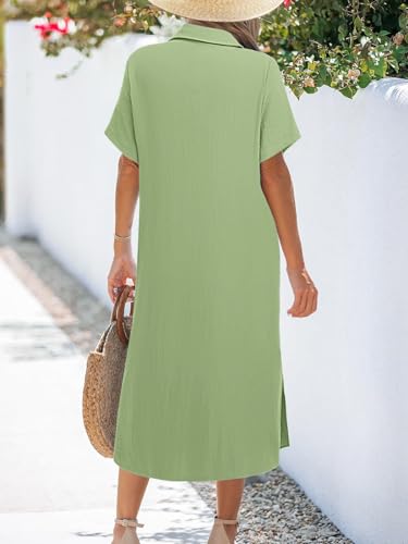 Image of Zeagoo Women Dresses Summer Casual Short Sleeve Button Down Shirt Dresses 2026 Beach Cover Up with Pockets
