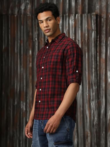 Image of High Star Men Check Cotton Regular Fit Collar Long Sleeve Shirts 35