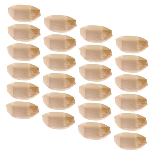 Platos de madera desechables con forma de barco para presentación de comidas 2