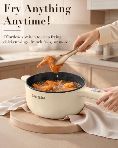 Image of Dezin 2L Hot Pot Electric, Non-Stick Electric Pan, 700W Adjustable Power | Electric Pot for Cooking /Steak /Egg /Fried Rice /Ramen /Soup, Portable Pot for Dorm /RV /Family /Travel /Camping, Include Spatula