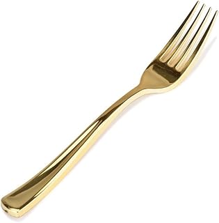 Glossy Gold Plastic Forks (75 Pack) - Heavy Weight, Durable for Parties - Stock Your Home