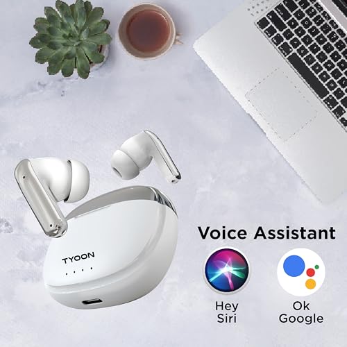 Image of TY TWS102 Air Beats True Wireless Earbuds, Up to 25 Hours Playtime, Bluetooth 5.4, Chrome Finish, Touch Controls, Type-C Charging (White)