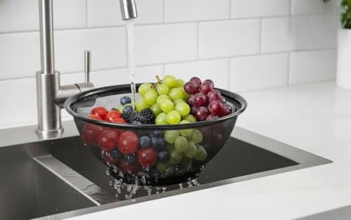 Image of Premium Stainless Steel Mesh Fruit & Vegetable Washing Basket - Multipurpose Strainer Bowl for Kitchen, Durable Rust-Free Colander in Variant Size (Black, 28CM)
