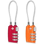 CFMOUR Luggage Locks - 3-Dial TSA Approved Suitcase Locks with Flexible Cable, Security Travel Combination Padlock for Suitcases Luggage Case Bag Code Lock - Red&Orange (Pack of 2)