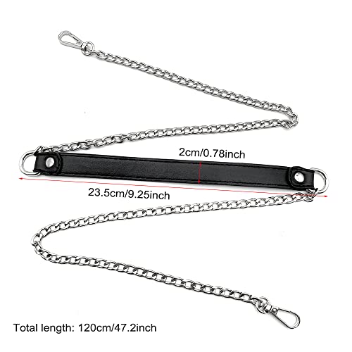 YDHfdc Leather Straps - 120 cm Long Bag Chain Strap with Black Leather and Metal Buckles for Wallets Handbags, Backpacks and DIY Crafts - Image 2