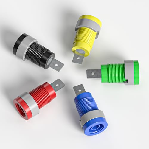 Image of Goupchn 4mm Banana Female Jack Panel Mount Socket Copper Nickel Plated 32A | 10PCS Five Colors PA Threaded, Copper Nickel Plated Tab (9mm /4mm hole) 32A 600V, Twist-lock Secure.