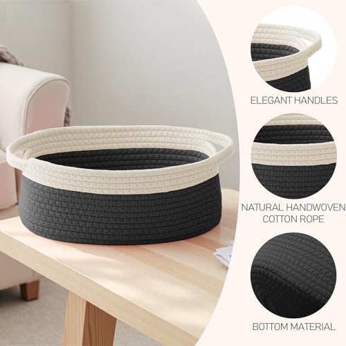Image of JMvicyroam Small Woven Basket, Empty Gift Basket, White&Black /3 Pack | Small Gift Basket, Cotton Rope, 12 x 8 x 62 in, Handles, Includes Ribbon and Bag, Birthday Gift Basket