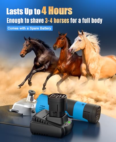 oneisall Cordless Horse Clippers, Professional Horse Grooming Kit with 2 Batteries, Detachable Stainless Steel Blade, Heavy Duty for Thick Coat