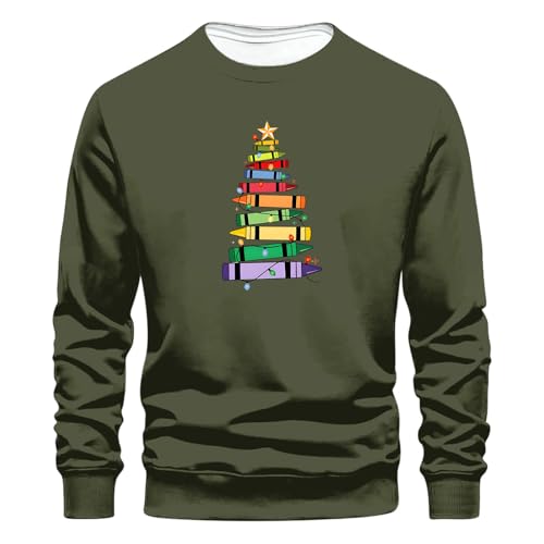 Suéteres de Navidad para hombre, sudaderas con estampado de árbol de Navidad, divertidos suéteres de manga larga, suéteres novedosos, cuello redondo, casuales, sueltos, festivos, regalos de Navidad