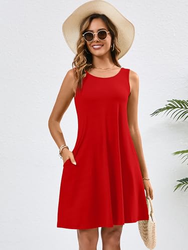 Image of KORSIS Summer Dress for Women Casual T Shirt Tank Dresses Sleeveless Swing Flowy Ladies Beach Vacation Sundress with Pocket