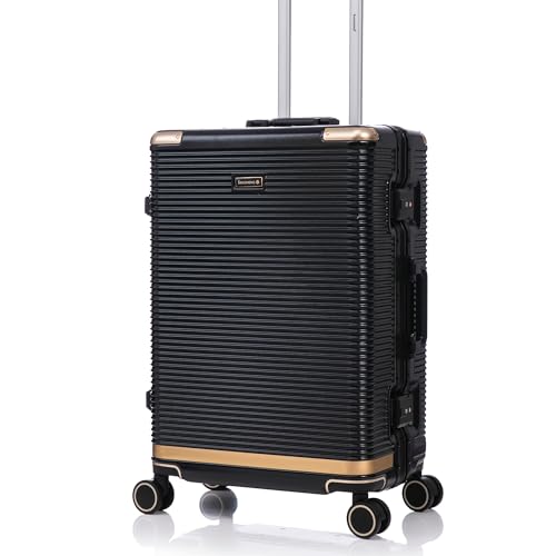 3 Piece Luggage Set, Sleek PC Hardside Suitcase with Spinner Wheels, Durable Aluminum Frame with Integrated Lock for Travel (20/24/28 Inch) (Black)3