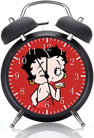 Twin Bell Betty Boop Alarm Desk Clock with Night Light Quite Silent Non-Ticking 4 Inches Glass Face - Great Decor for Home or Office – Best Gift Ideas for Birthday or Holidays G186
