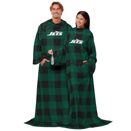 FOCO New York Jets NFL Buffalo Plaid Oversized Wearable Throw Blanket - 48" x 71"