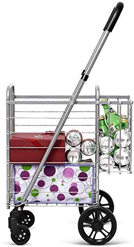 ARLIME Folding Shopping Cart, Double Basket Supermarket Cart with Adjustable Wide Cushion Handle Bar and Swivel Wheels, Suitable for Grocery Book