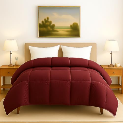 Image of Comforter Double Bed - 220 GSM AC Quilt Dohar - Soft Microfiber Blanket - 90x100 Inches - Burgundy Color - Lightweight Cozy Winter Rajai - Machine Washable