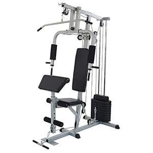 Sporzon Home Gym System Workout Station With 330lb Of Resistance 125lb Weight Stack Gray