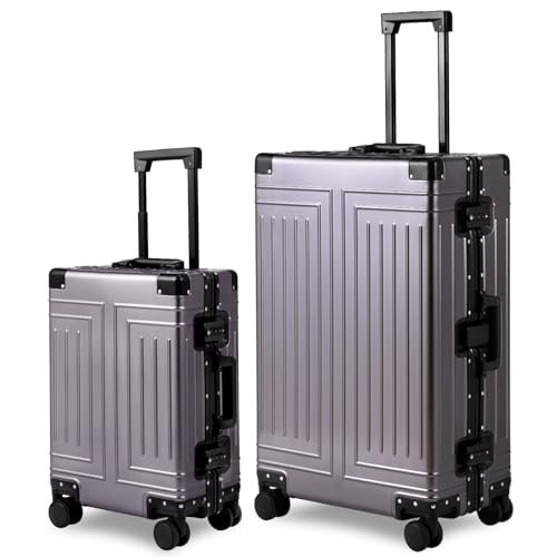 All Aluminum 20/28 Luggage Set，Cut from Whole Aluminum Sheet，22x14x9 Airline Approved ，（3rd Generation，Premium Metal zipperless suitcase ） (grey, 20+28inch)