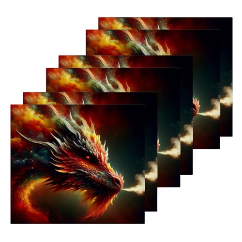 YANENDIE Fire Dragon Colorful Washcloths Towels, Highly Absorbent and Soft Cotton Face Cloths, 6 Pack Quick Dry Wash Cloths - 12 X 12 Inches